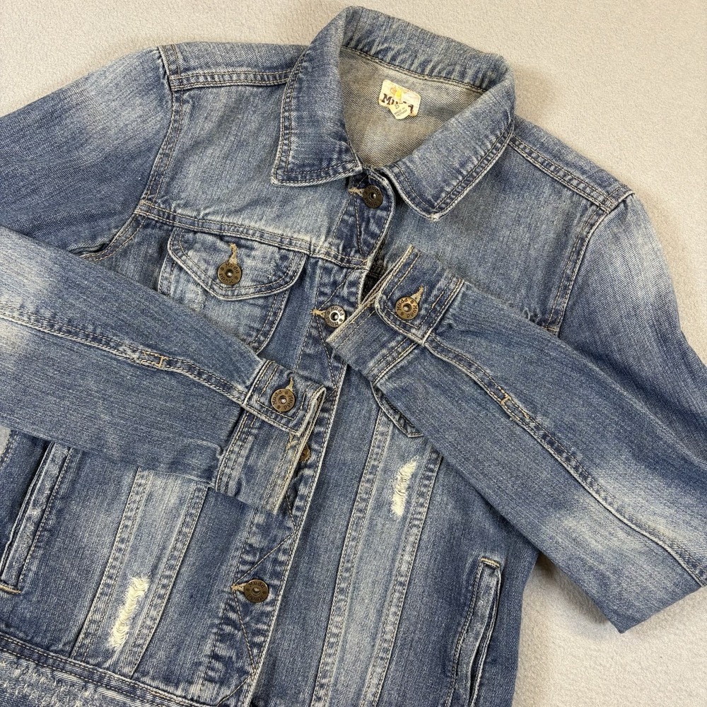 Mudd Distressed Denim Jacket Women S Small Blue 100% Cotton Trucker Jean Y2K